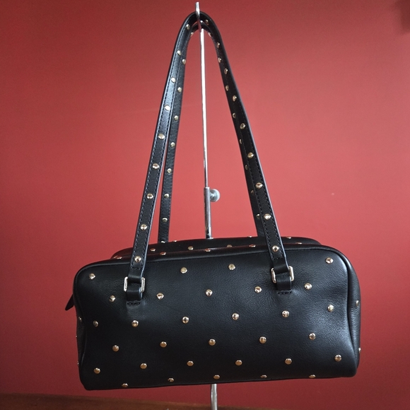 J. Crew Delphine Leather Studded Shoulder Bag Handbag Black Gold Tone Hardware - Picture 4 of 14